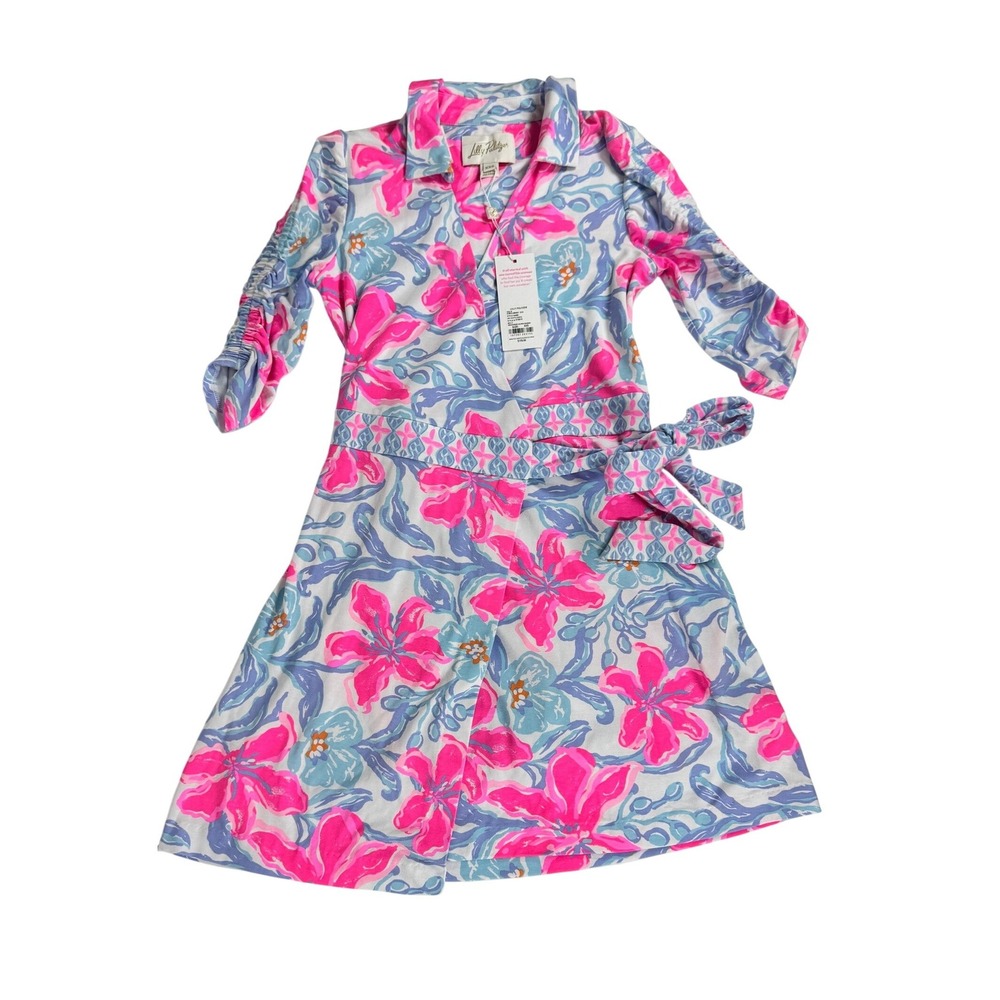 Lilly Pulitzer Ibby Skirted Romper Womens XXS‎ Pink Blue NWT Floral Wrap Dress